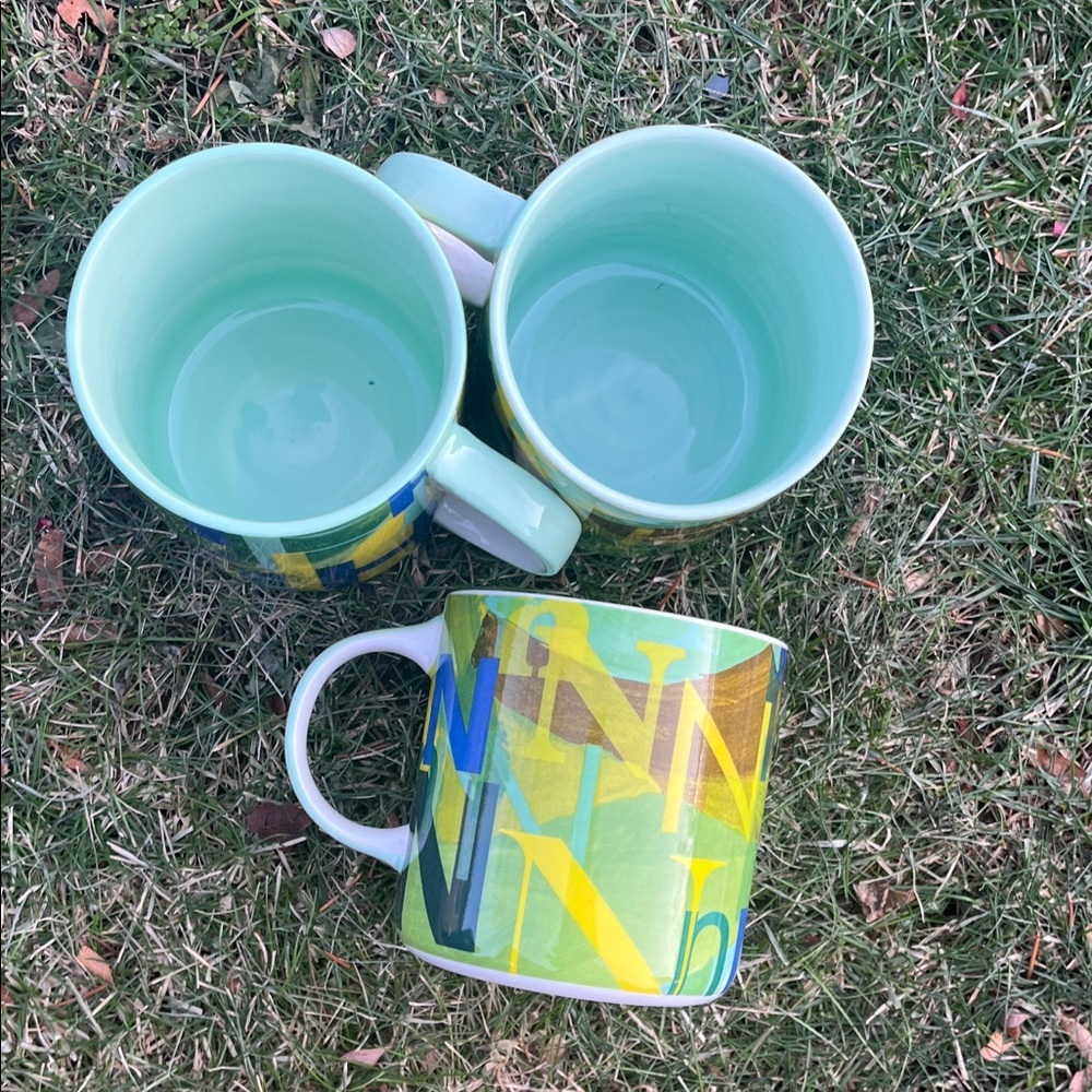 Anthropology x3 Colorful Graphic Mugs Set